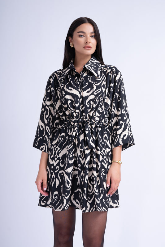 Shirt Style Mini Dress With Abstract Print