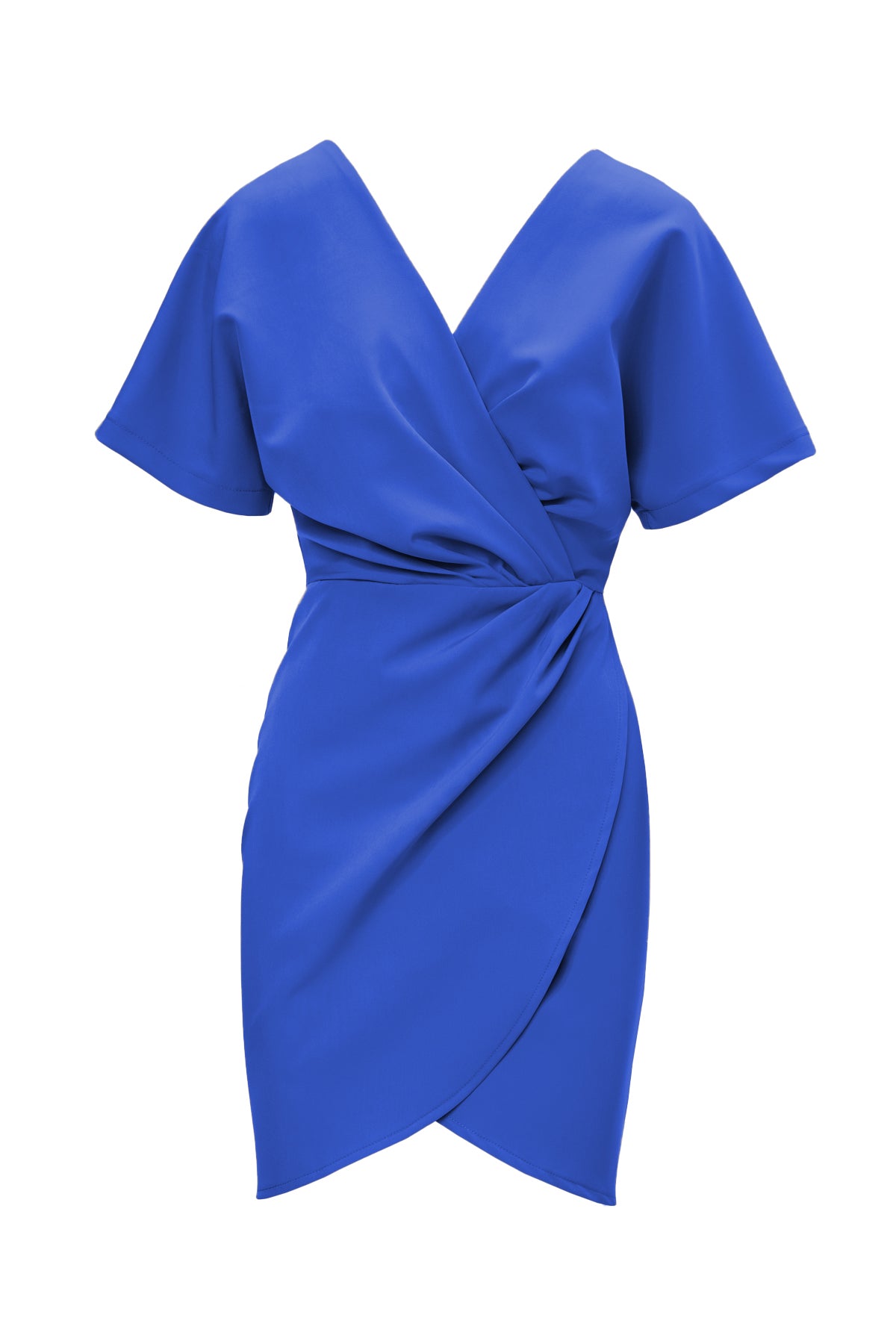 Electric Blue Mini Dress With Pleats And V-Neck