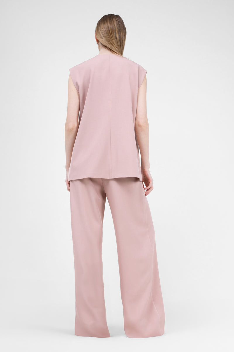 Pastel Pink Suit With Oversized Vest And Ultra Wide Leg Trousers