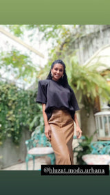 Brown Leather Straight-cut Skirt With Slit
