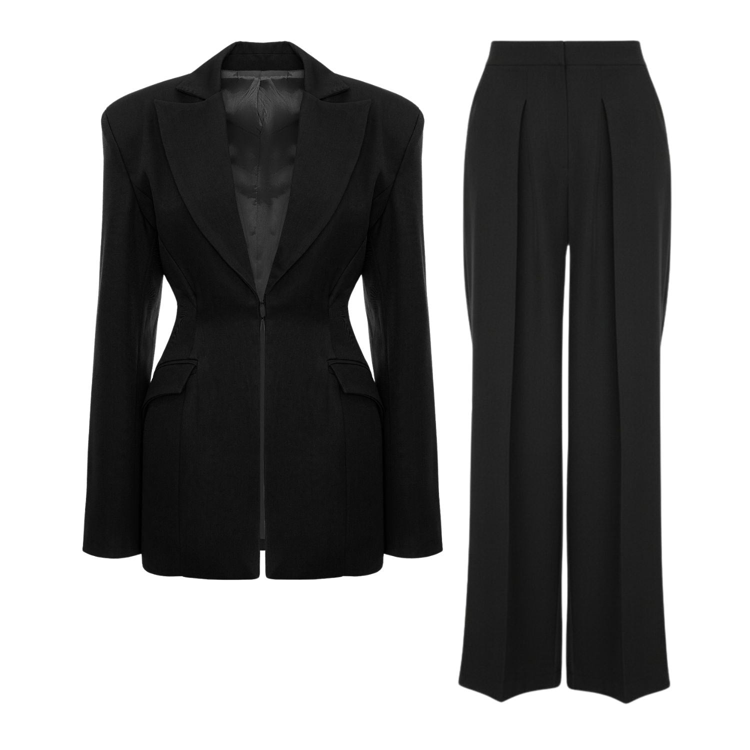 Black Suit with Balloon Blazer and Wide leg trousers