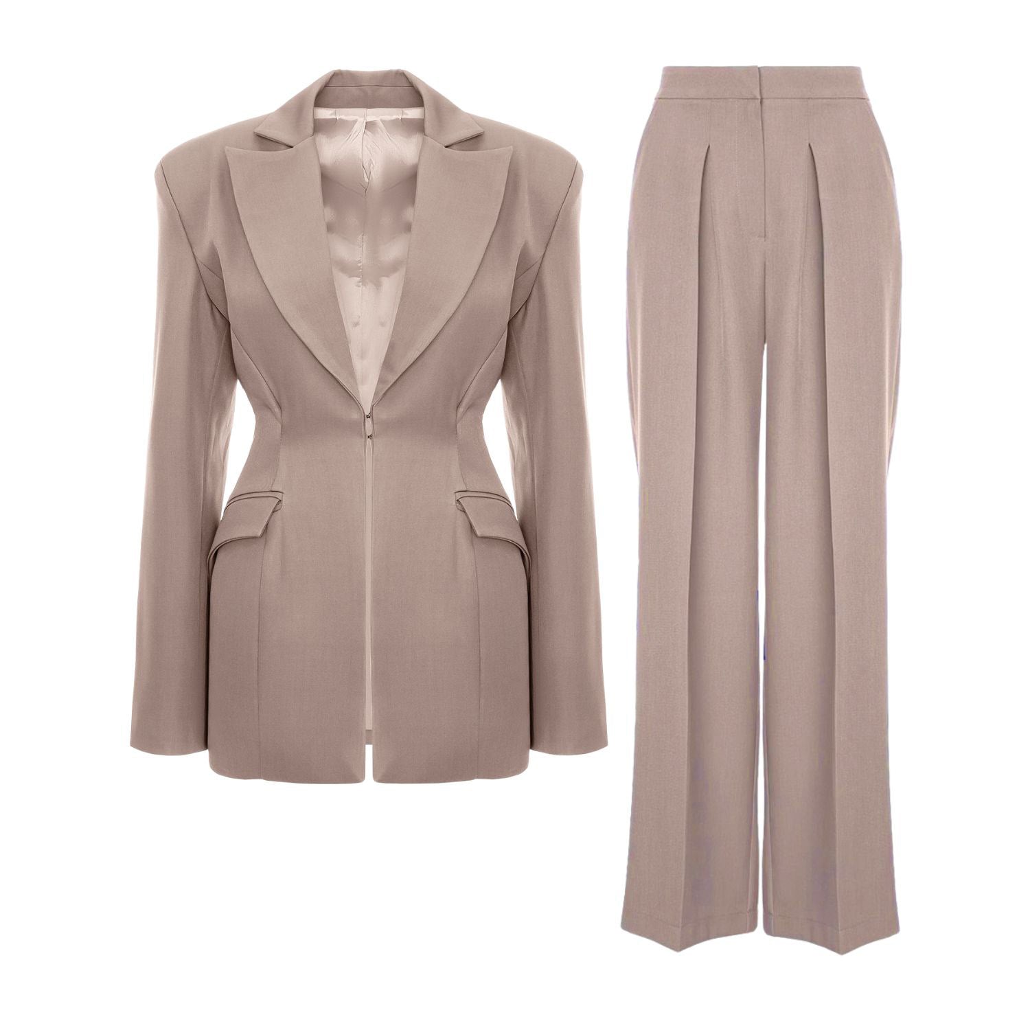 Beige Suit with Balloon Blazer and wide leg Trousers