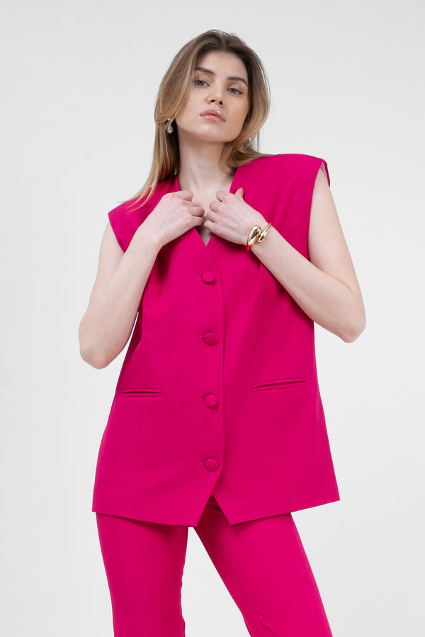 Fuchsia oversized vest with buttons