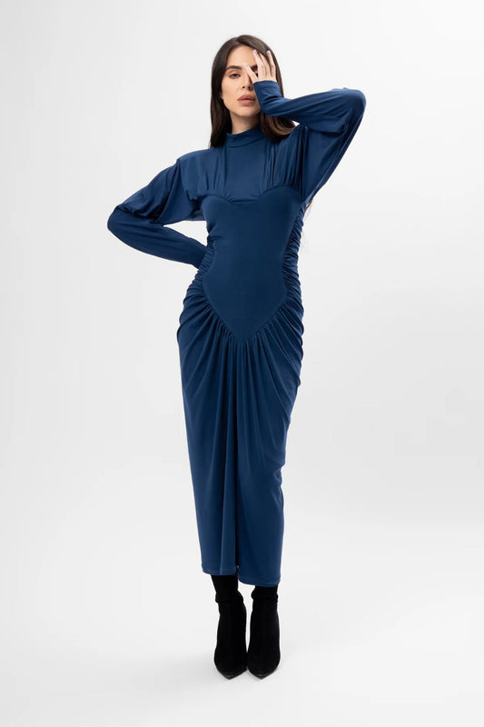 Turquoise Midi Dress with Heart-Shaped Detail