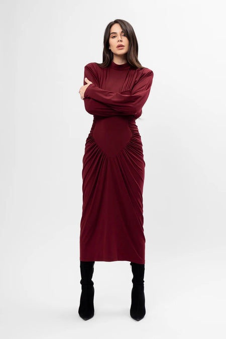 Rochie midi burgundy cu detaliu în formă de inimă
