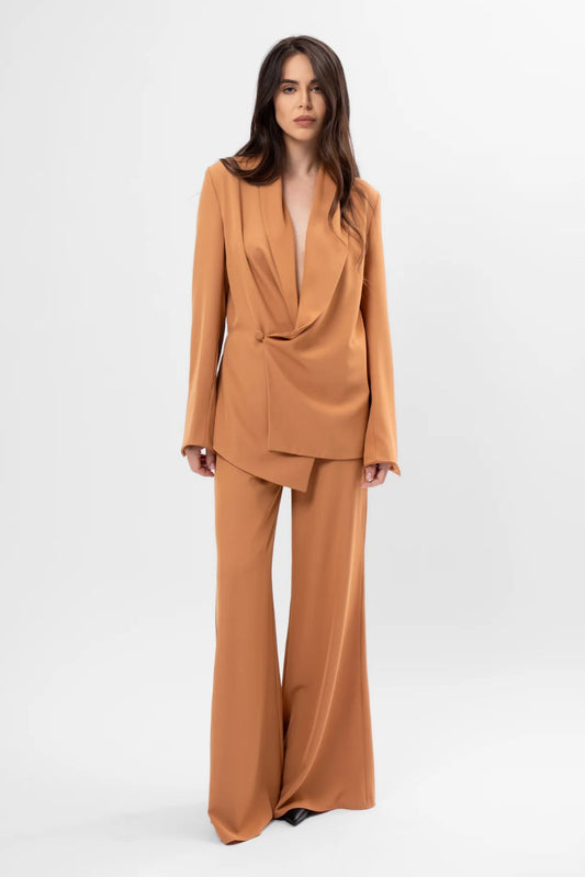 Caramel Set with Wrap Blazer and Flared Trousers