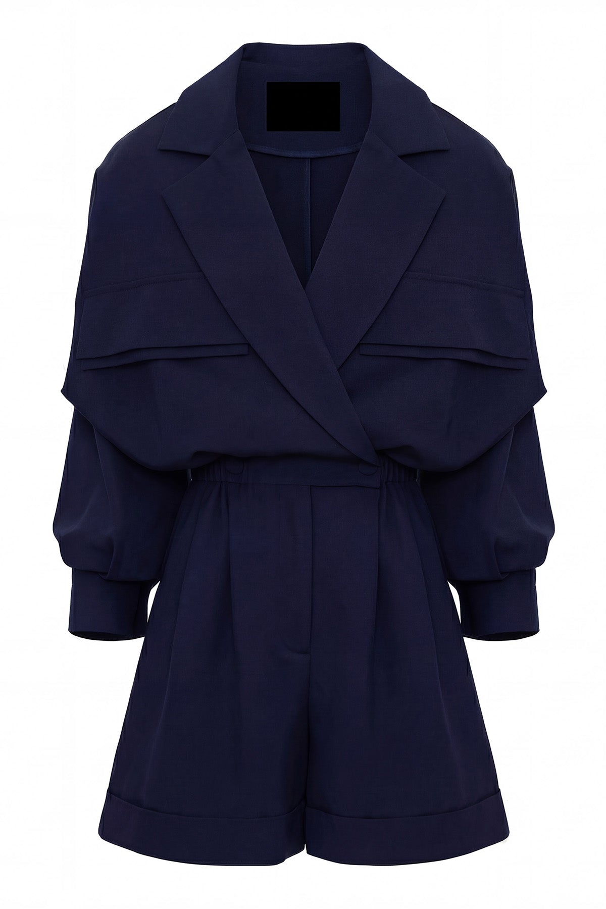 Salopeta bleumarin cu mâneci supradimensionate și curea