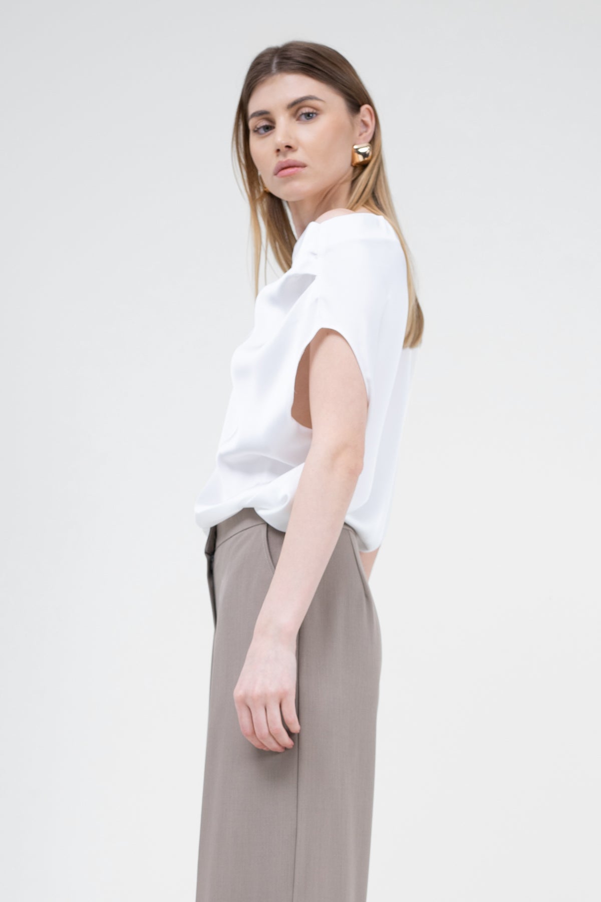 Ivory Asymmetrical Draped Top