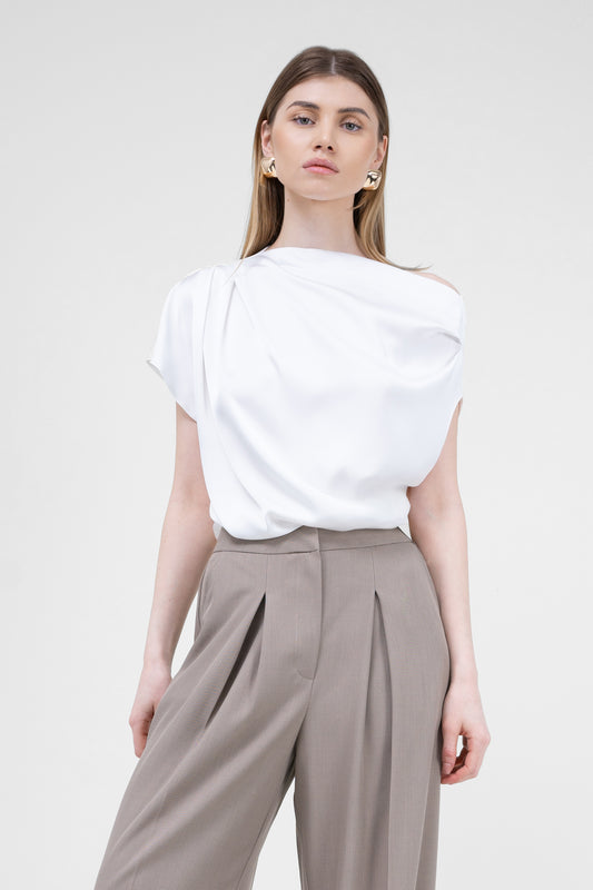 Ivory Asymmetrical Draped Top