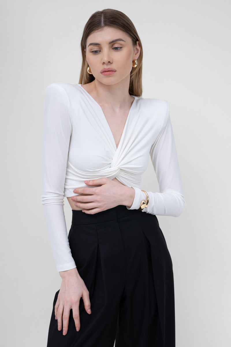 Cropped top ivoire cu nod