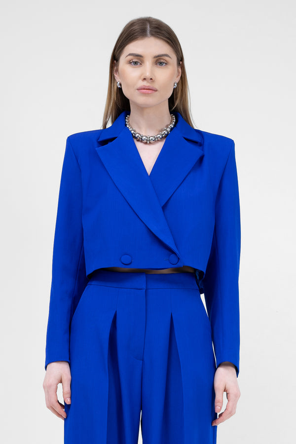 Electric Blue Double Breasted Cropped Blazer