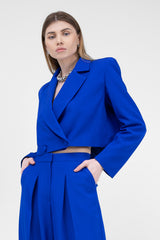 Electric Blue Double Breasted Cropped Blazer