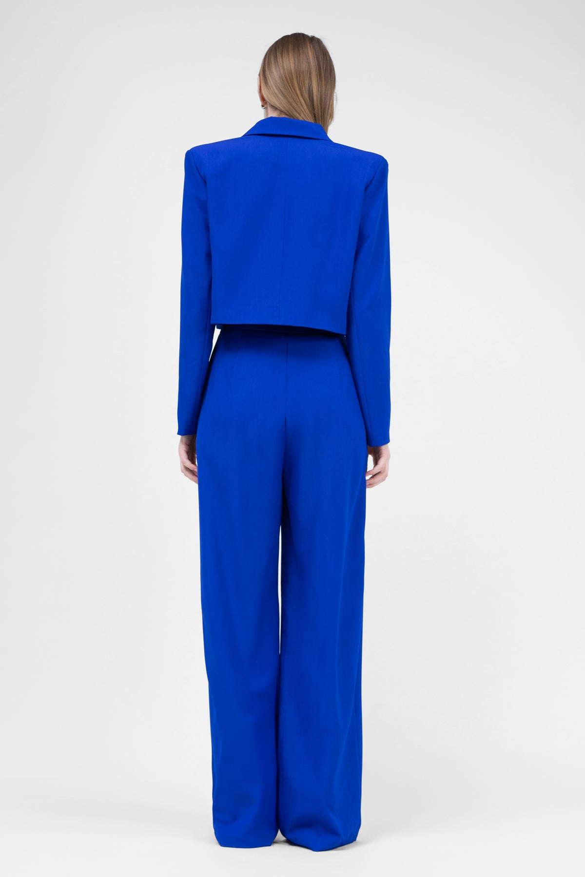 Electric Blue Suit With Cropped Blazer And Ultra Wide Leg Trousers