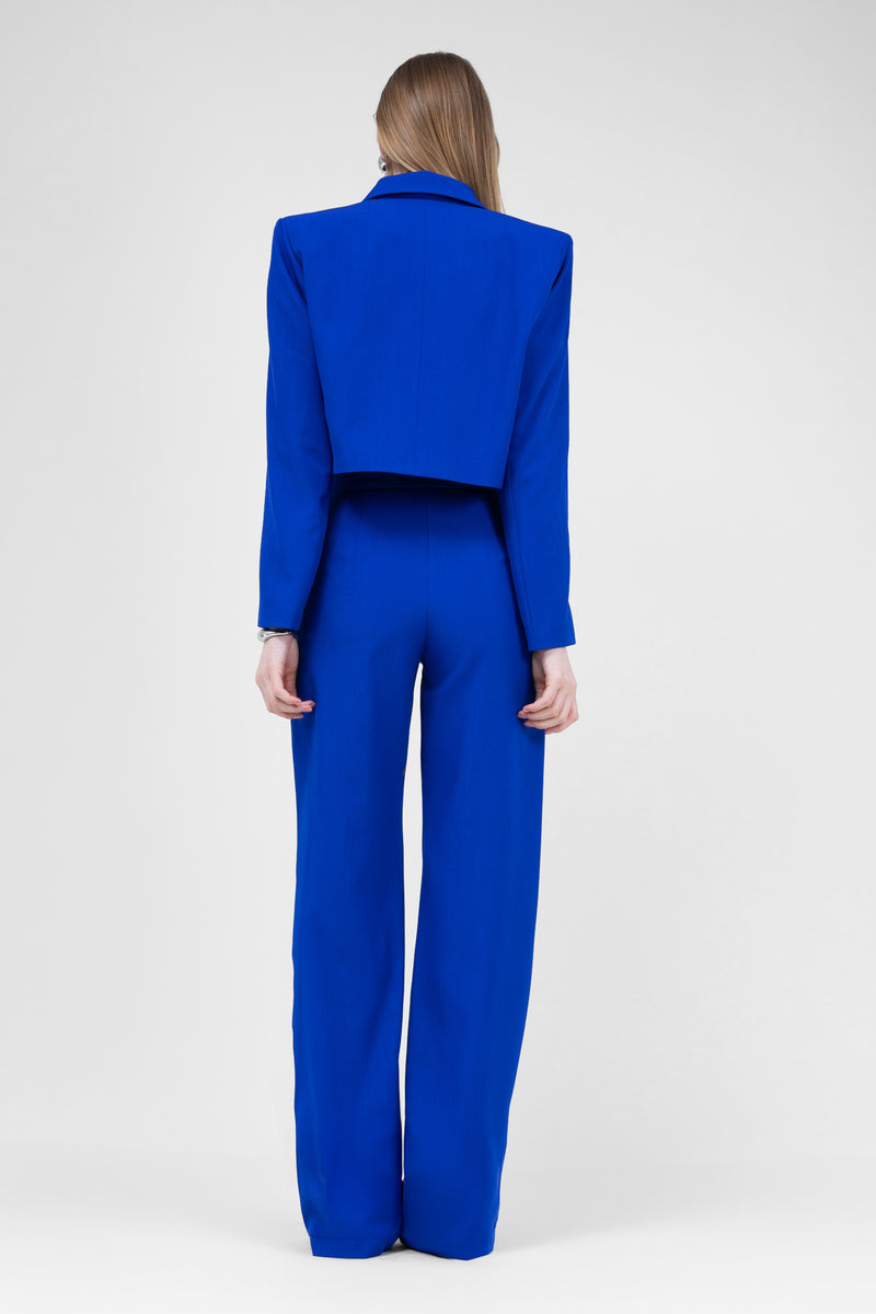 Electric Blue Straight-Cut Trousers With Stripe Detail