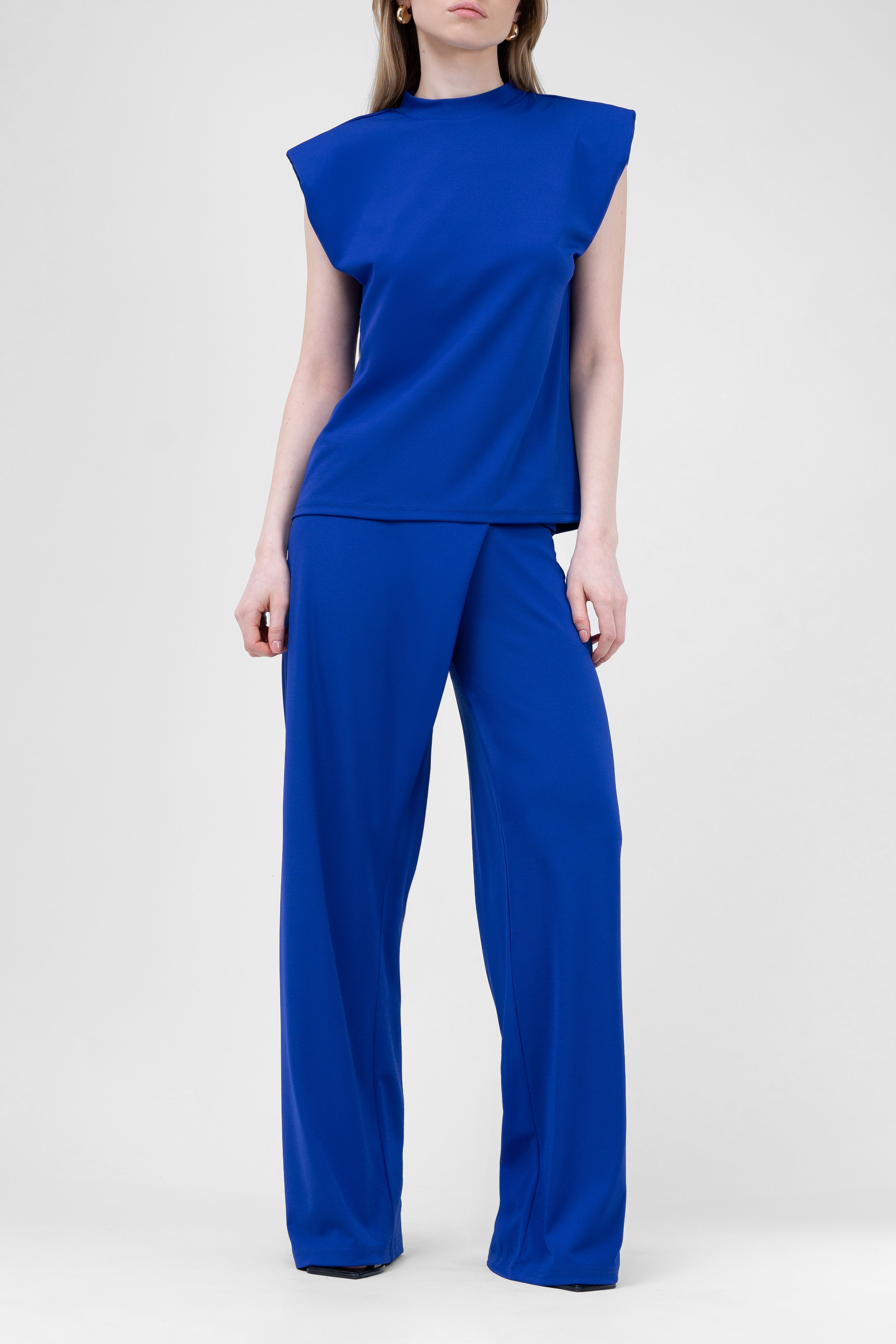 Electric Blue Set With T-Shirt And Asymmetrical Wide Leg Trousers