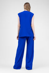 Electric Blue Suit With Oversized Vest And Wide Leg Trousers