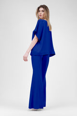 Electric Blue Set With Blouse And Flared Trousers