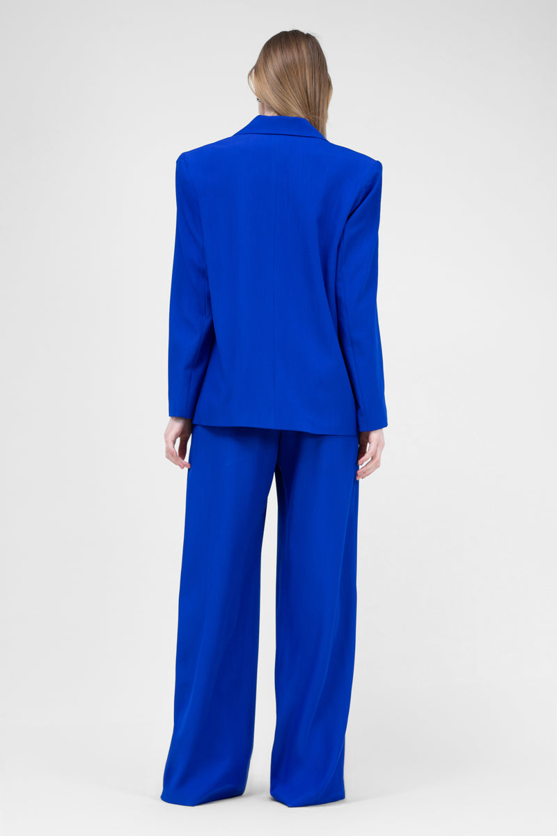 Electric Blue Suit With Regular Blazer With Double Pocket And Ultra Wide Leg Trousers