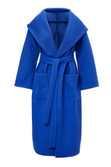 Electric Blue Hooded Coat with Waist Belt