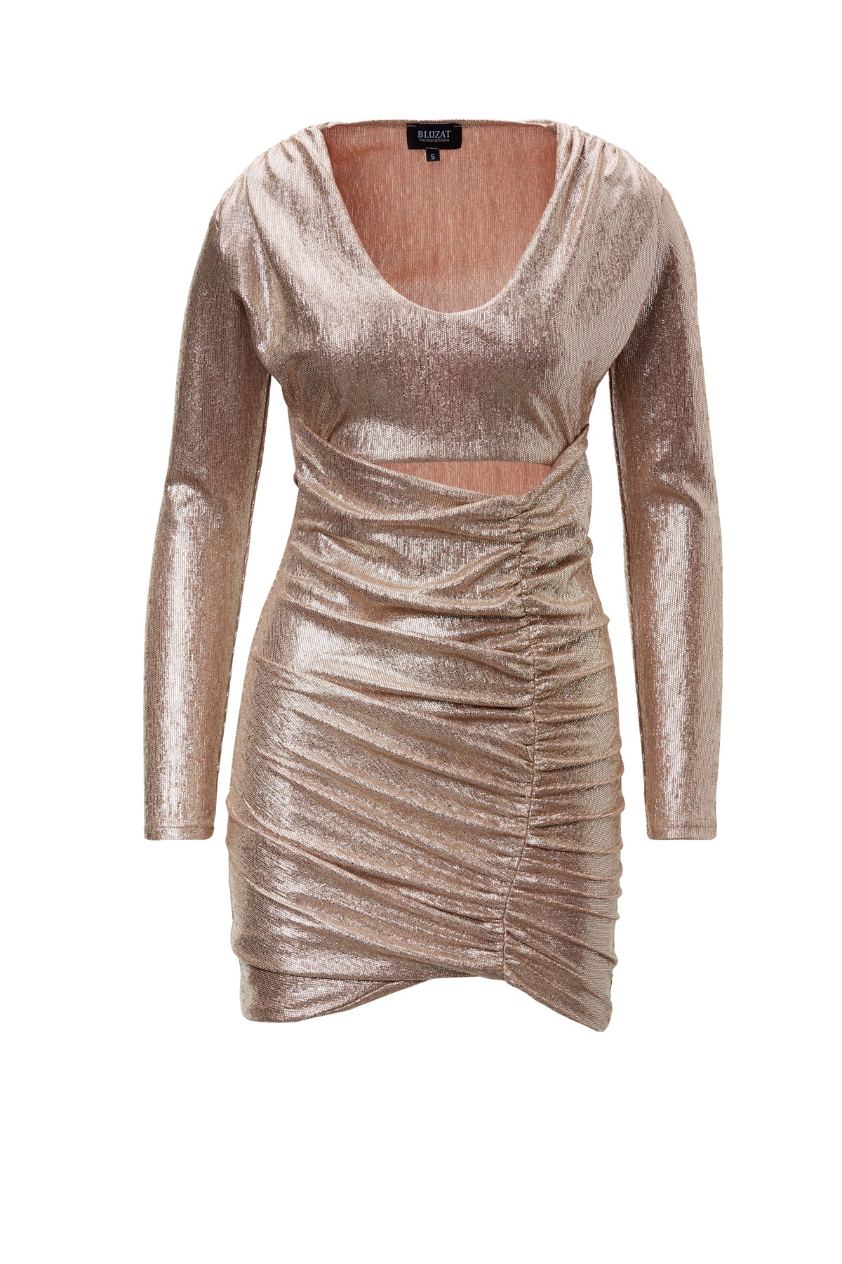 Bronze Mini Dress With Draped Shoulders and Cut-Out