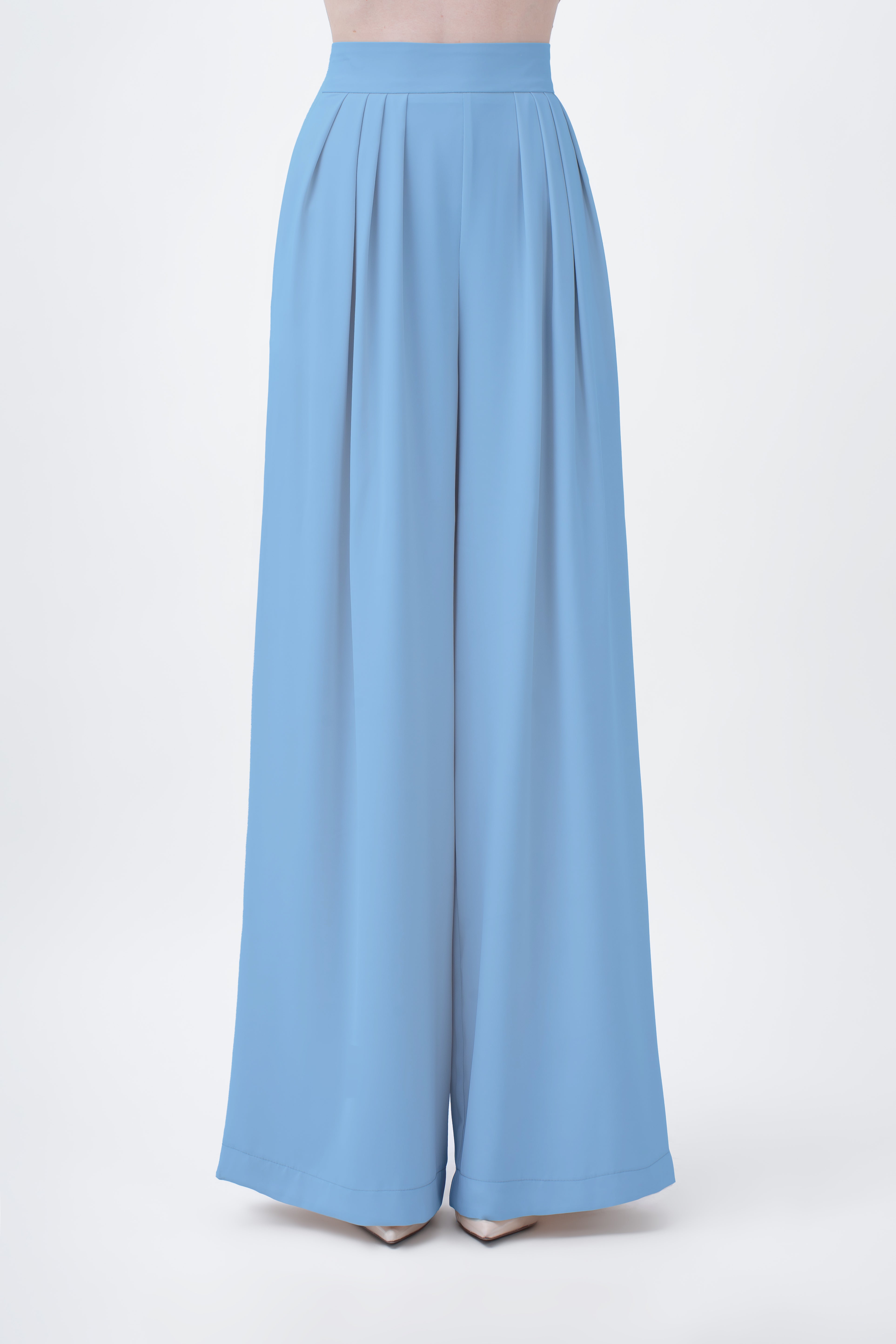 Baby Blue Set With Ruffled Shirt And Wide Leg Trousers