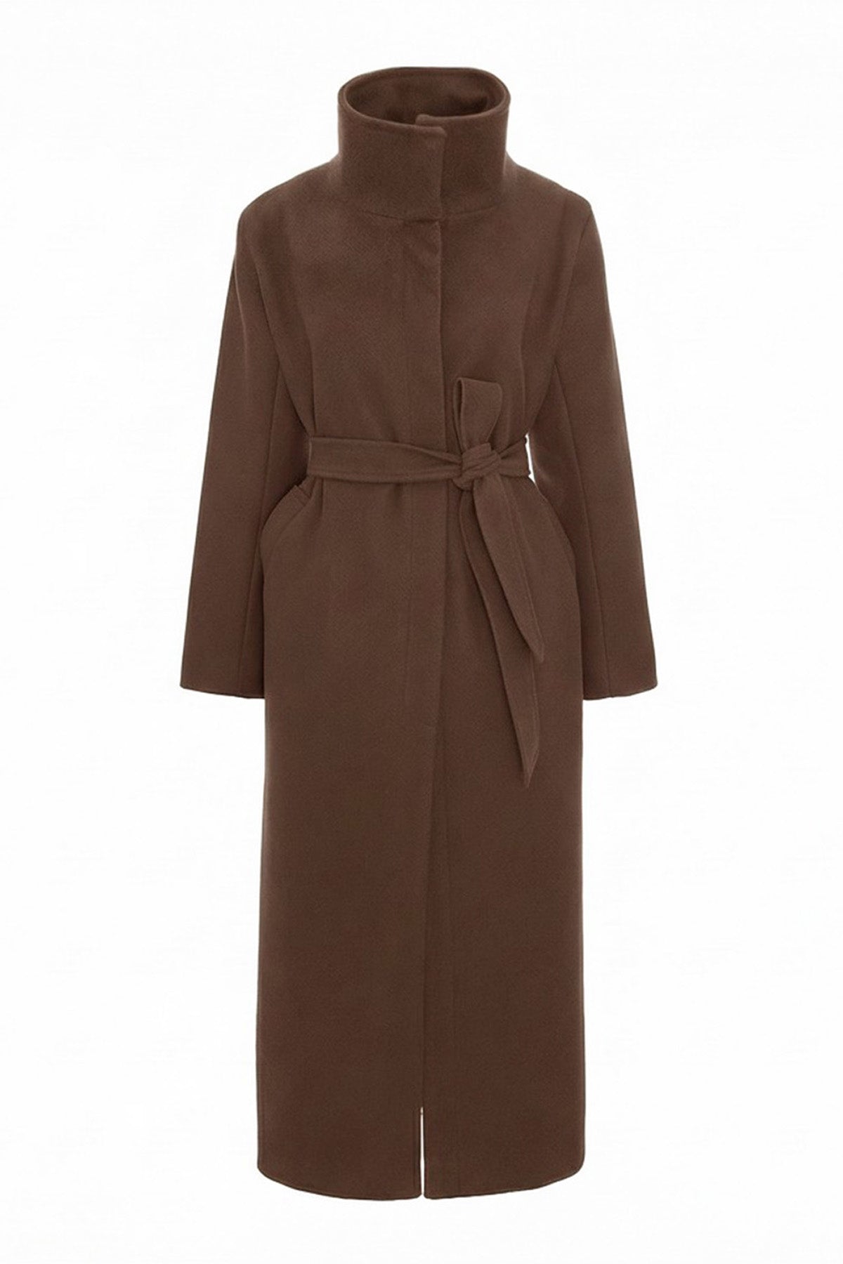 Long Brown Coat with High Collar