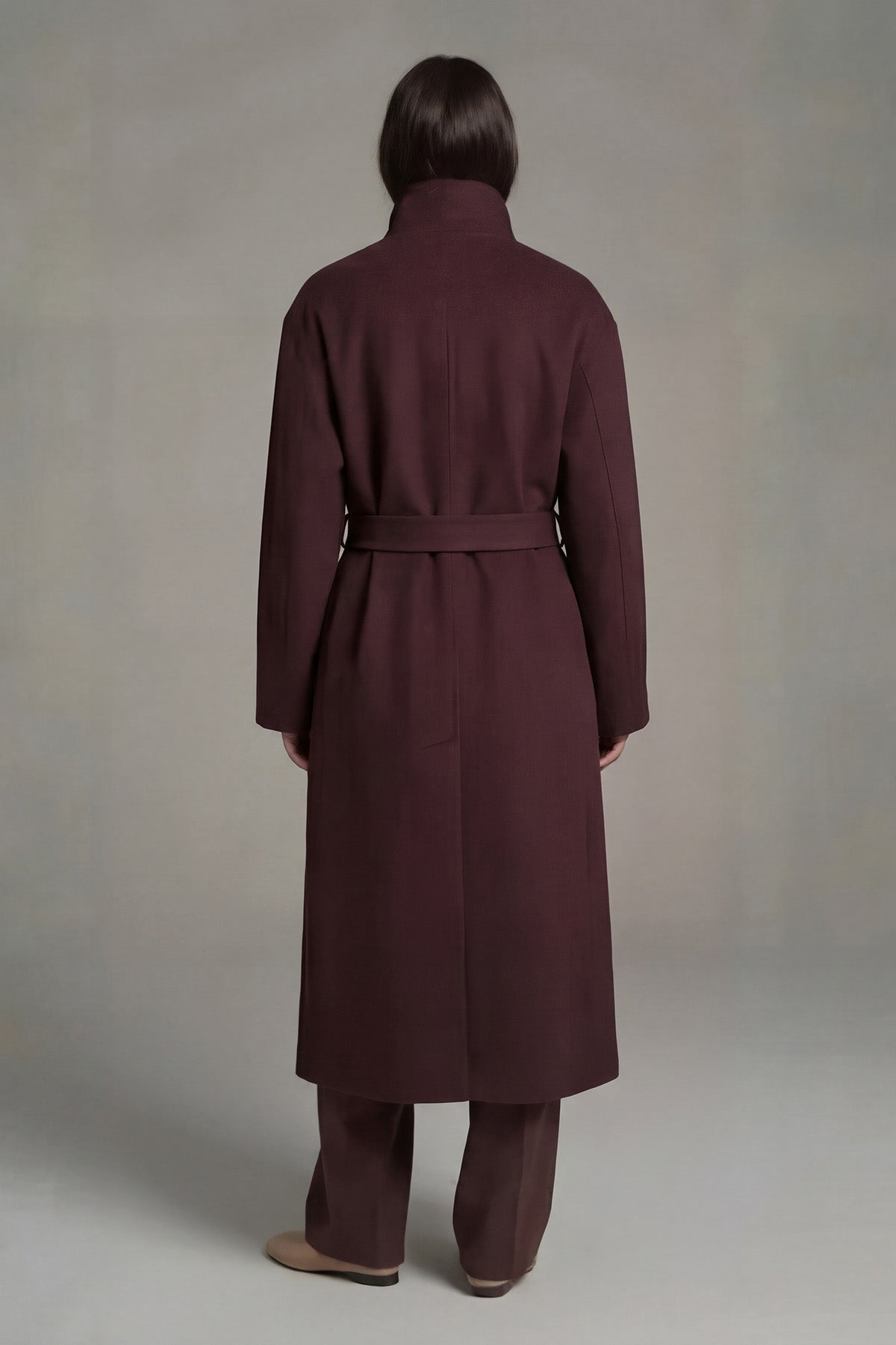 Long Brown Coat with High Collar