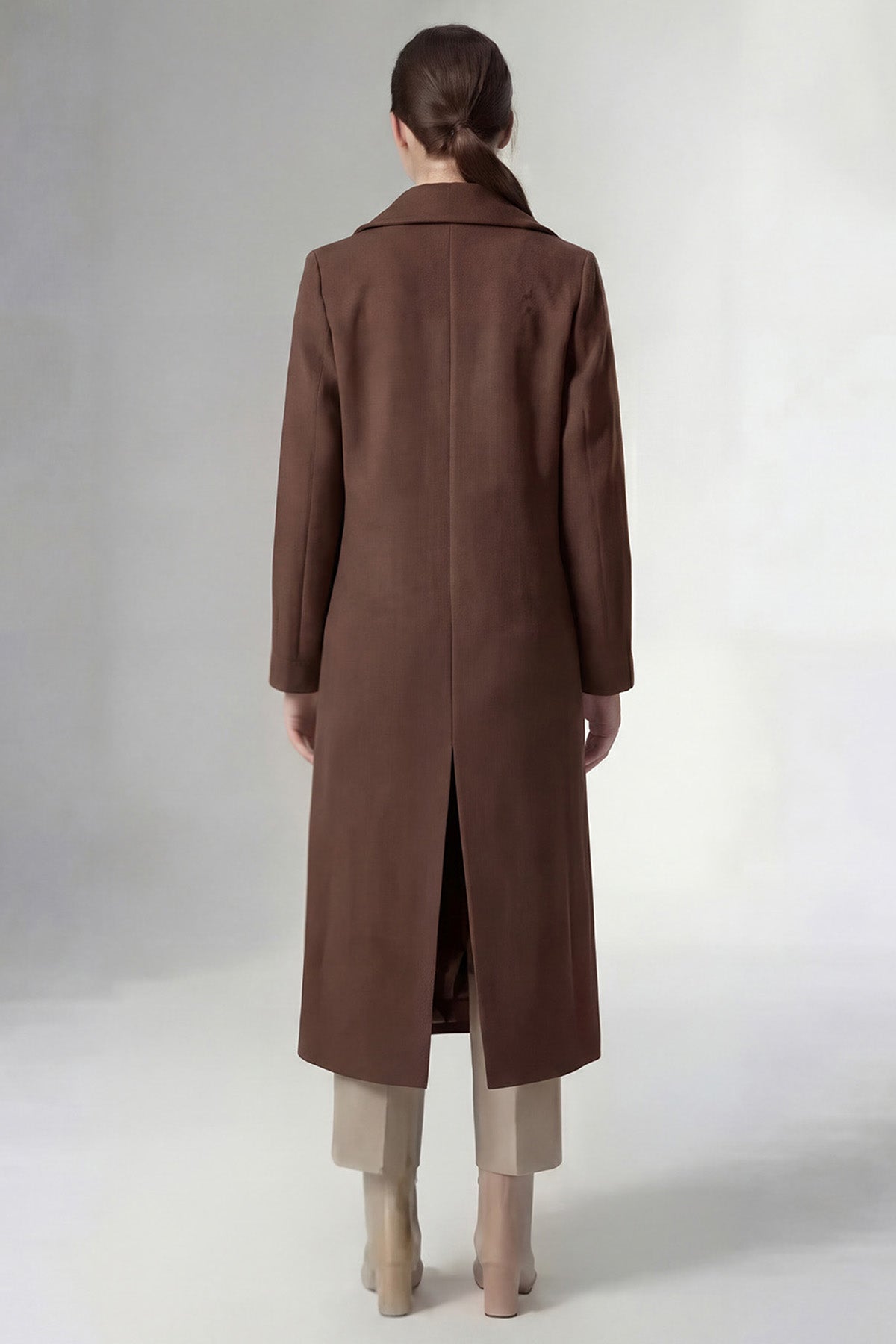 Brown Maxi Wool Blend Coat