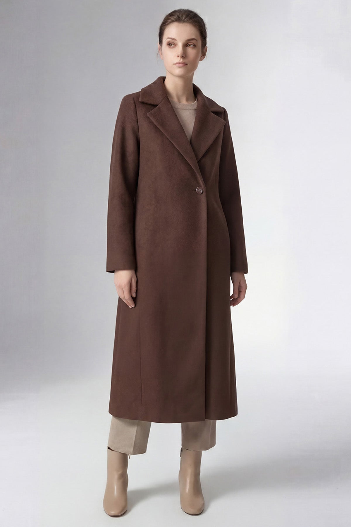 Brown Maxi Wool Blend Coat