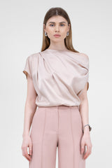 Beige Asymmetrical Draped Top