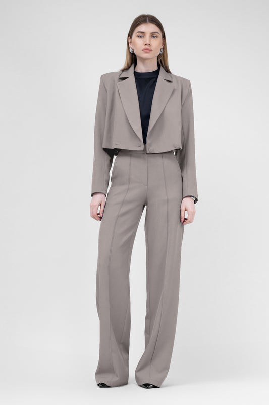 Beige Straight-Cut Trousers With Stripe Detail