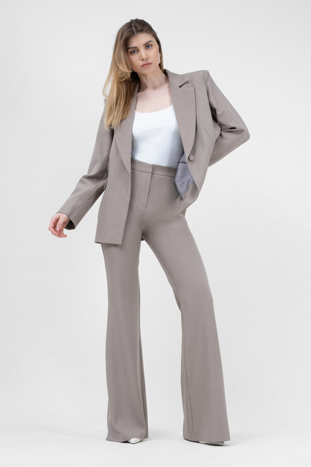 Beige High-Wasited Flared Trousers