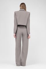 Beige Straight-Cut Trousers With Stripe Detail