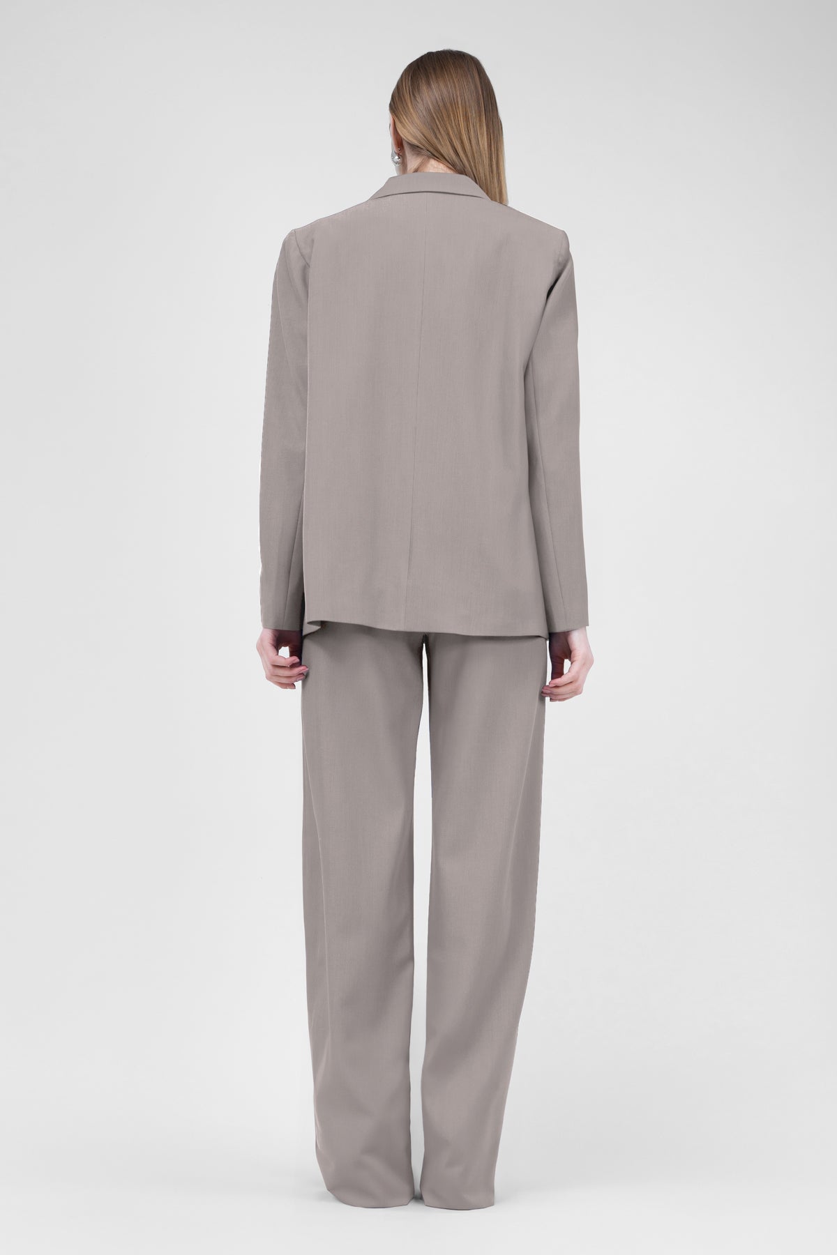 Beige Suit With Regular Blazer With Double Pocket And Stripe Detail Trousers