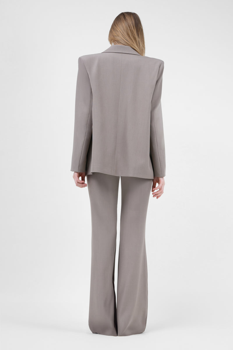 Beige High-Wasited Flared Trousers
