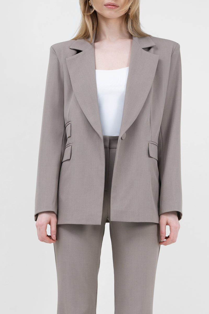Beige Suit With Regular Blazer With Double Pocket And Flared Trousers
