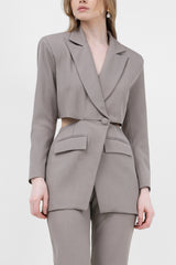 Beige Suit With Blazer With Waistline Cut-Out And Flared Trousers