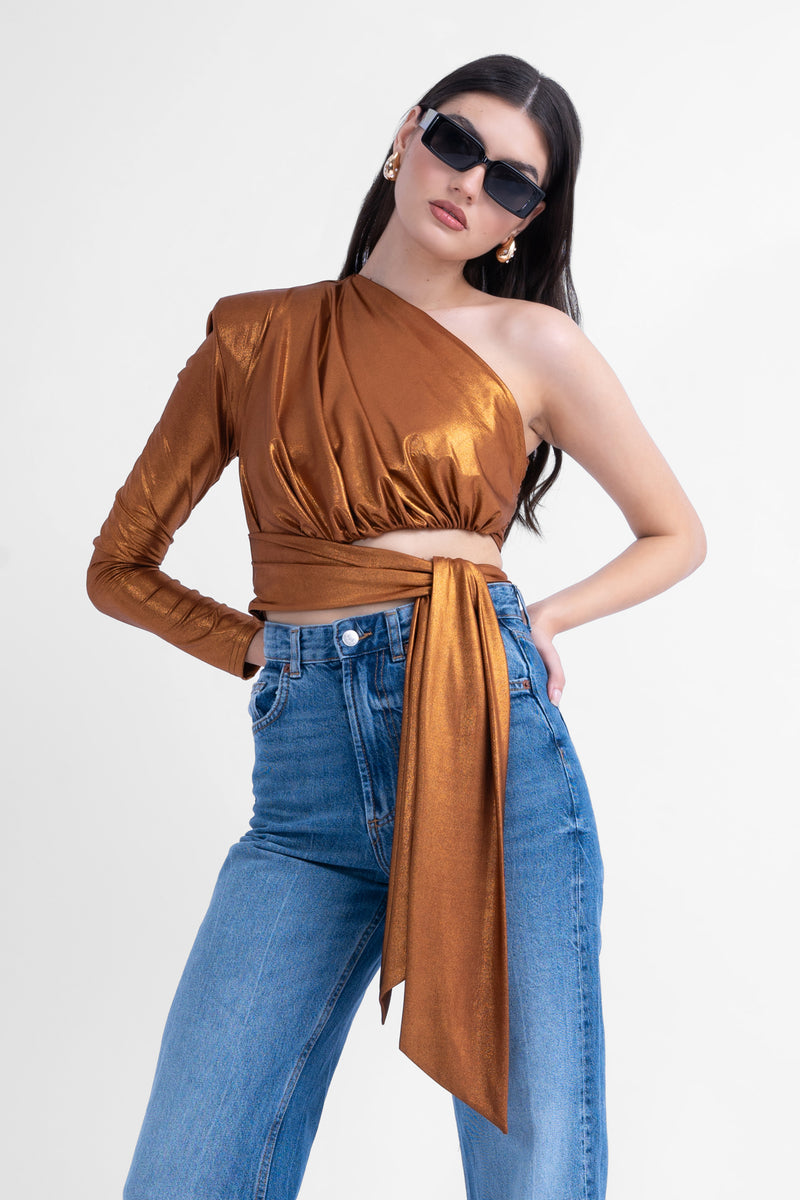 Bronze asymmetrical top with scarf