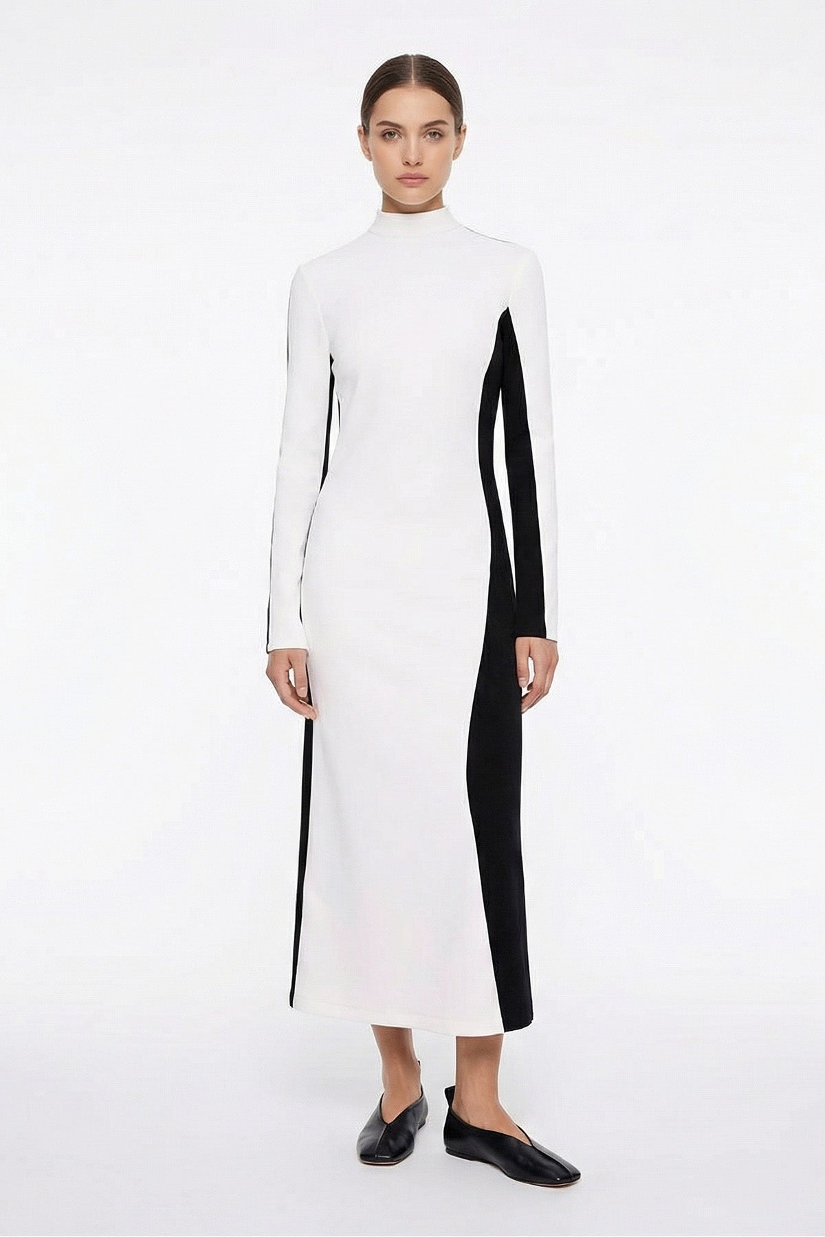White and Black Bicolor Modal Maxi Dress