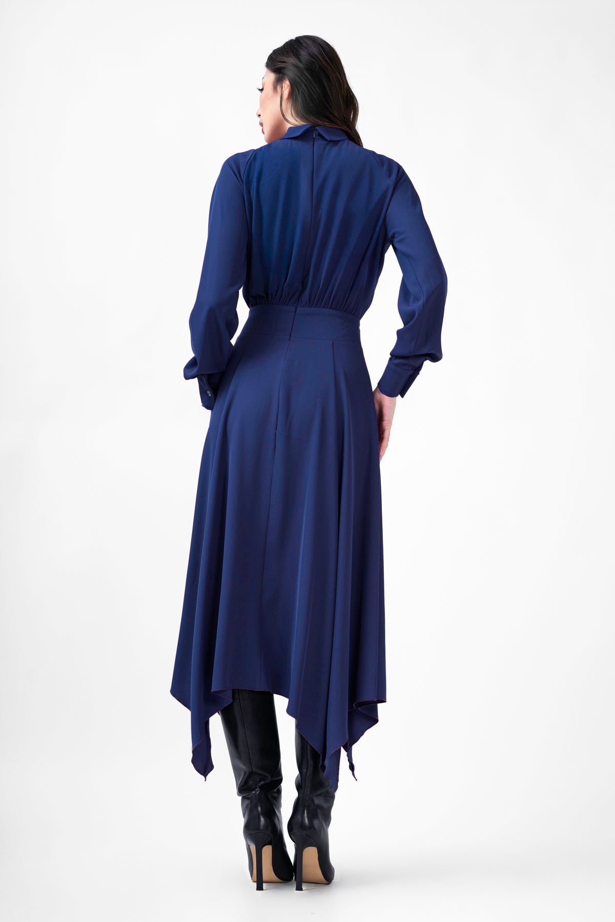 Blue Midi Dress With Pleats And Midi Sleeves