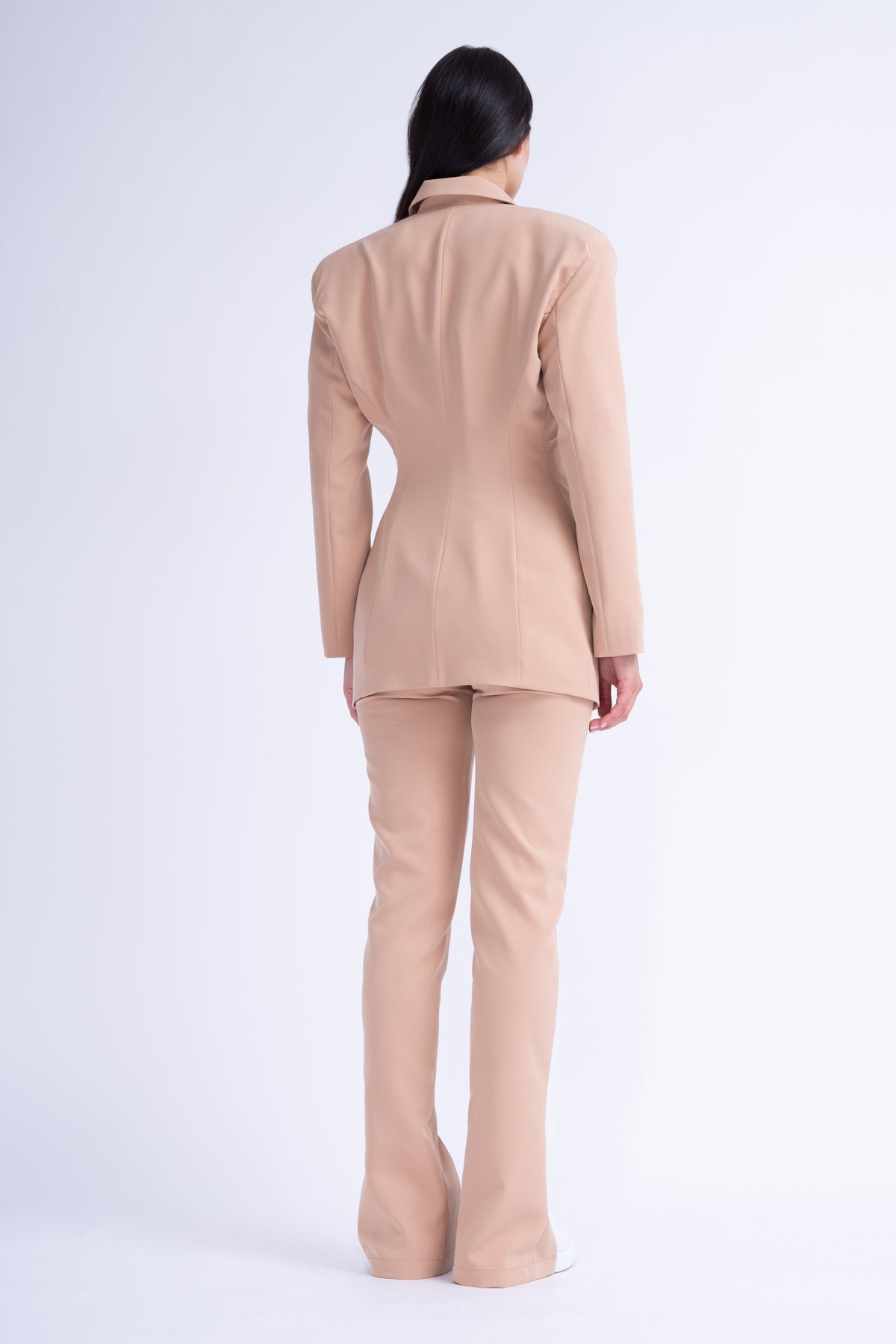 Beige Suit With Tailored Hourglass Blazer And Slim Fit Trousers