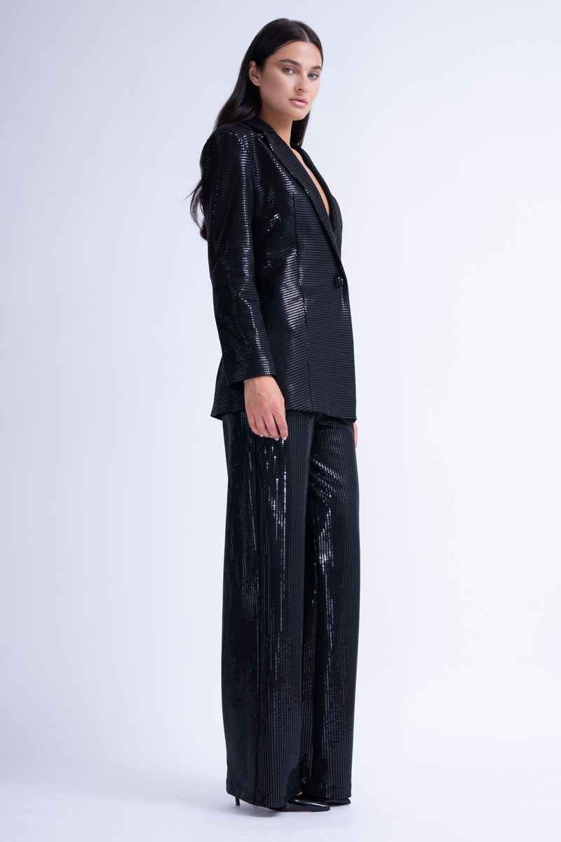Black Sequins Suit With Fitted Blazer And Straight-Cut Trousers