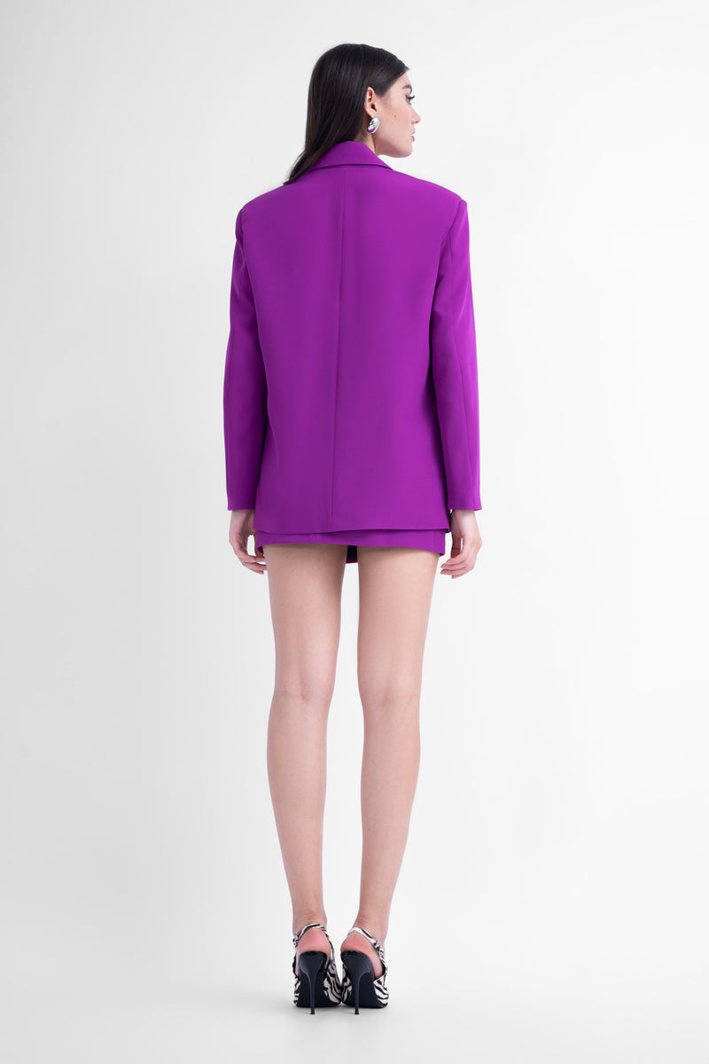 Purple suit with regular blazer and mini skirt
