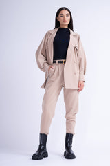 Beige Suit With Oversized Blazer And High-Waist Slim Fit Trousers