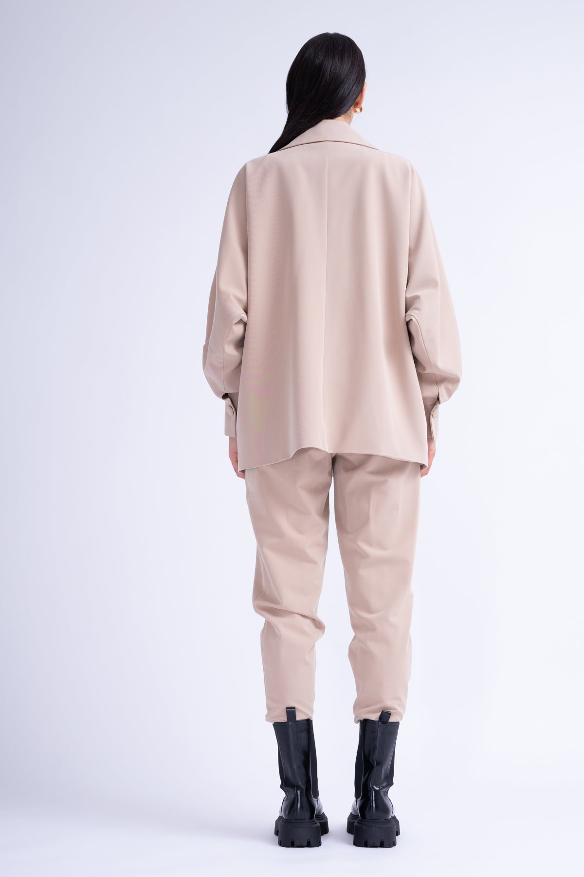 Beige Suit With Oversized Blazer And High-Waist Slim Fit Trousers