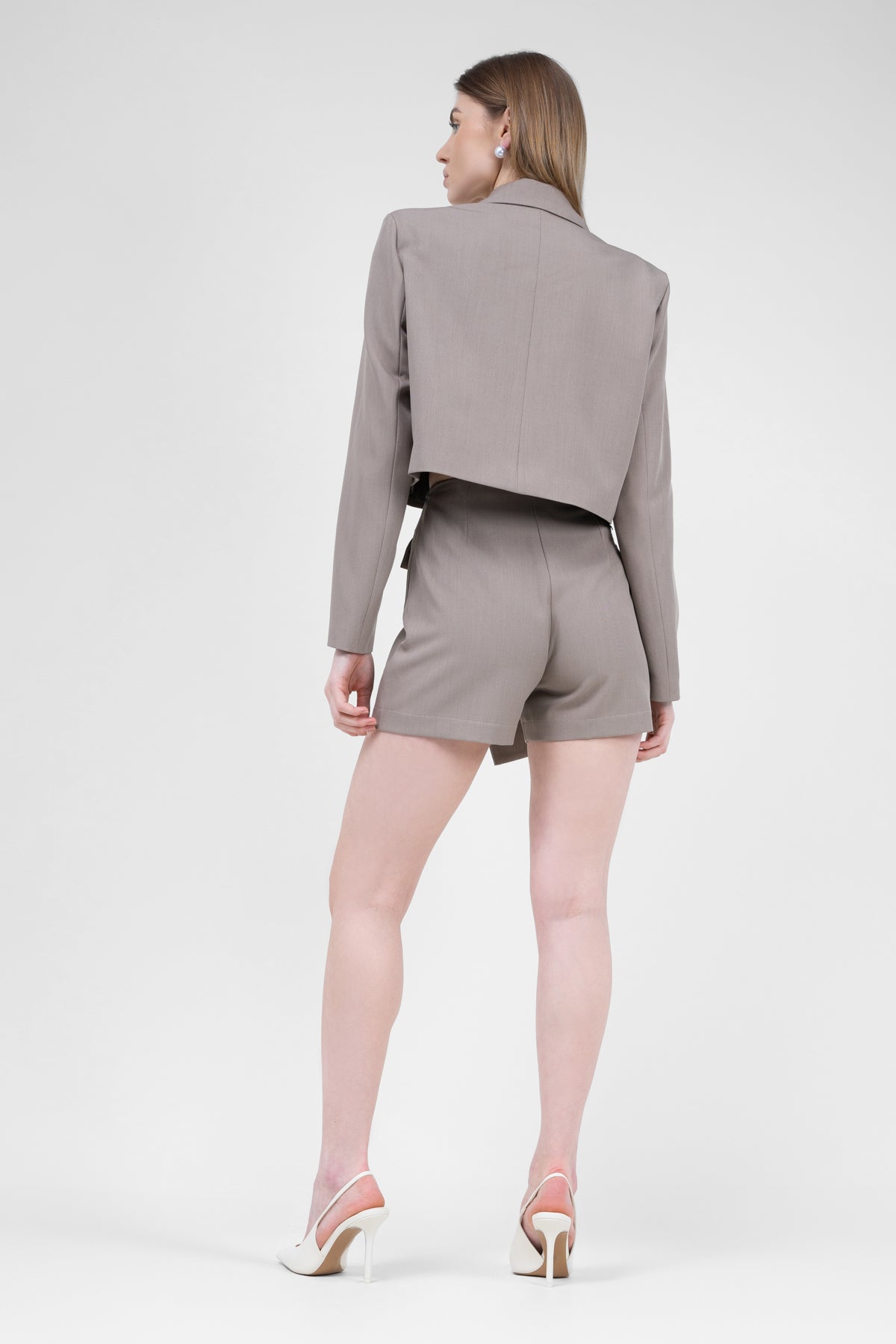 Beige Suit With Cropped Blazer And Skort