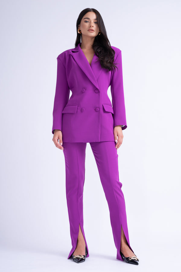 Purple Suit With Tailored Hourglass Blazer And Slim Fit Trousers