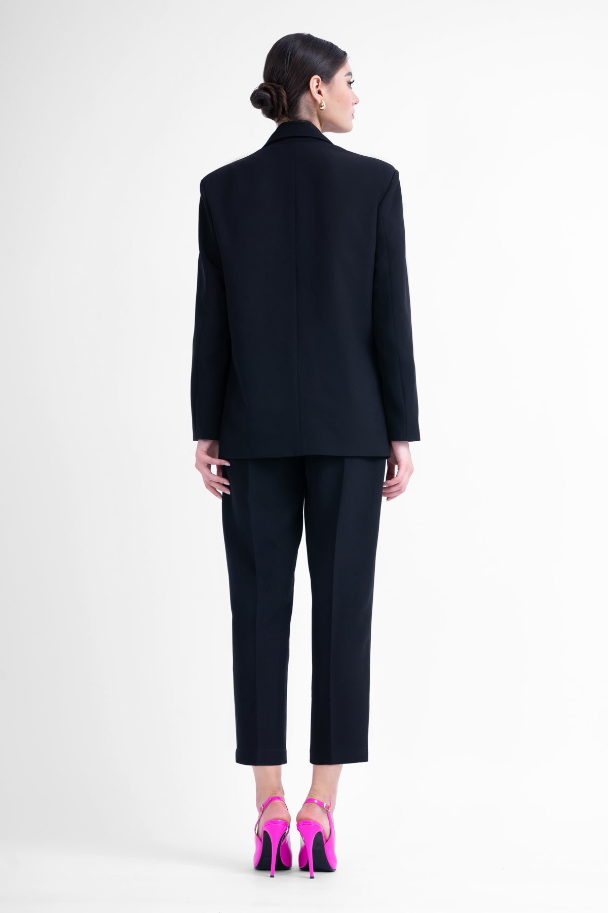 Black suit with regular blazer and cropped trousers