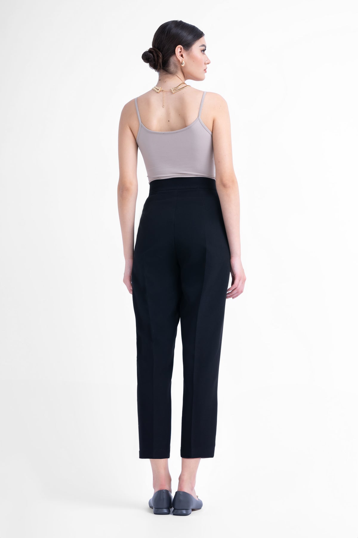 Black suit with regular blazer and cropped trousers