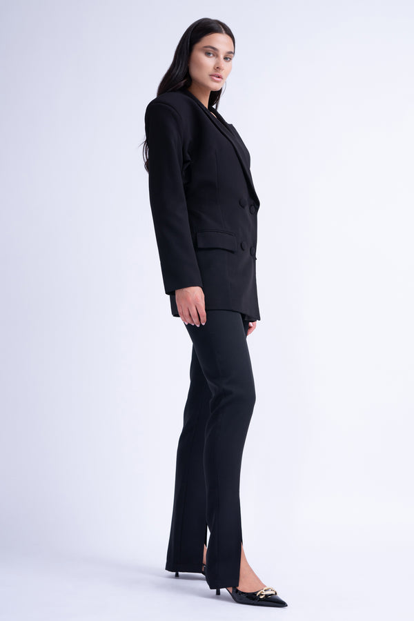 Black Suit With Tailored Hourglass Blazer And Slim Fit Trousers